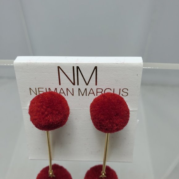 Neiman Marcus red plush ball drop pierced earring - Picture 3 of 3